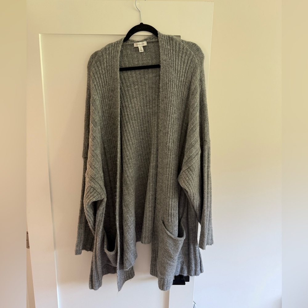 Topshop Gray Ribbed Knit Cardigan Sweater